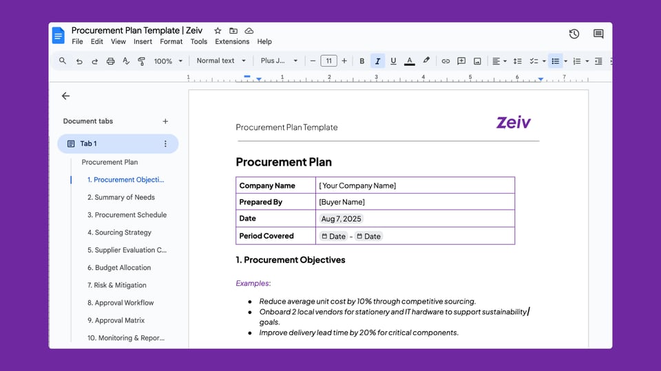 Free Procurement Plan Template [Downloadable]